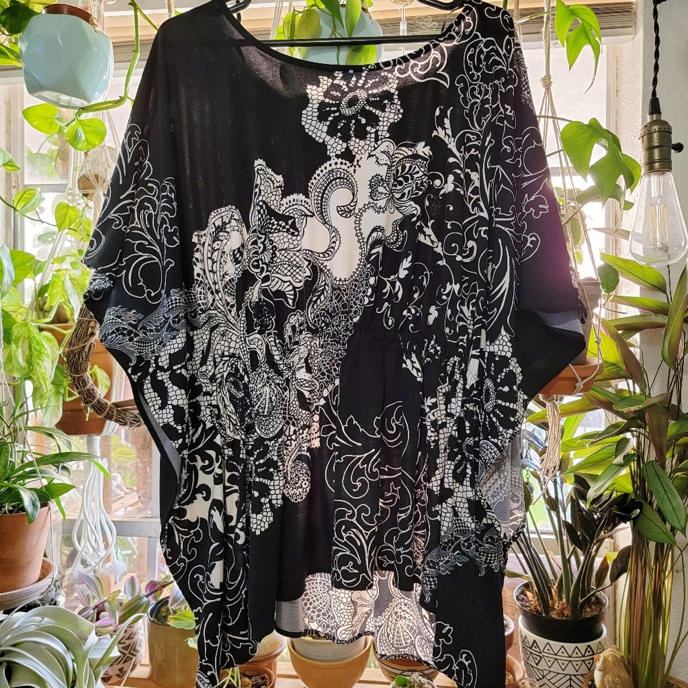 Plus Size Black & White Overlay Top